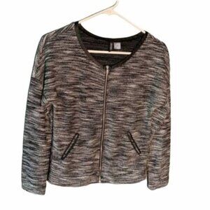 Divided H&M Crewneck Zip Up Jacket Black White